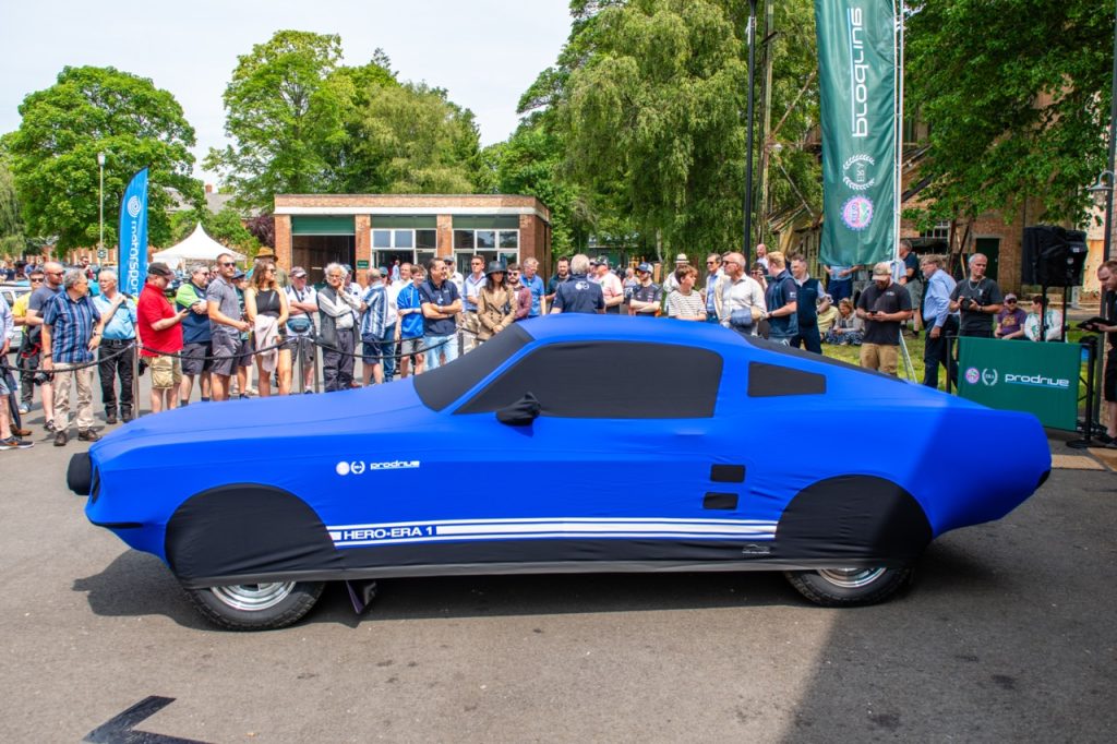 1967 Ford Mustang rally car under wraps at Bicester Heritage