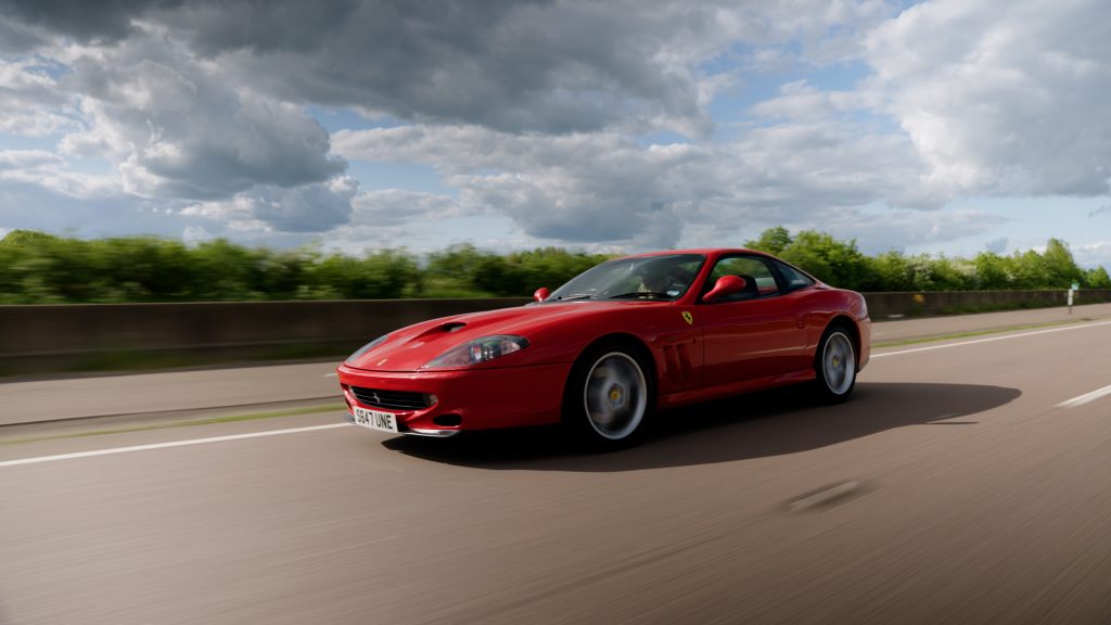 Jodie behind the wheel of a 550 Maranello for Kidd in a Sweet Shop