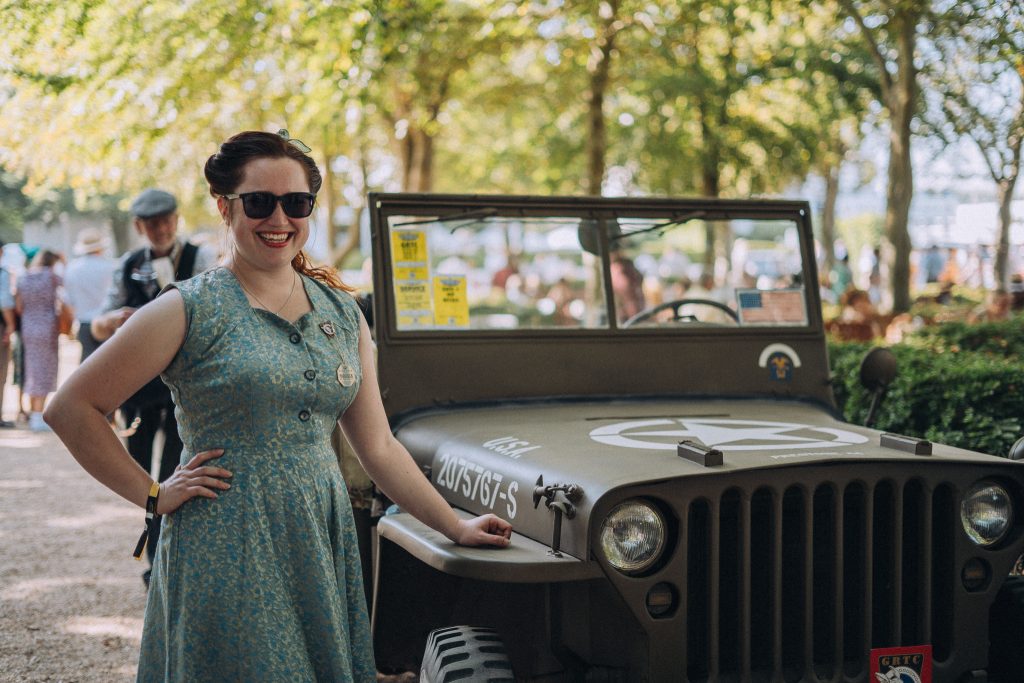 Goodwood revival woman fashion jeep