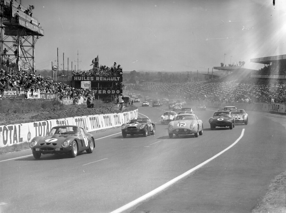 Ferrari GTO 250 Le Mans historical black white