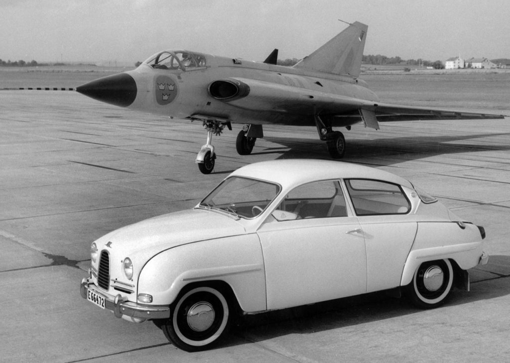 1960 Saab 96 And Saab 35 Draken Jet Fighter