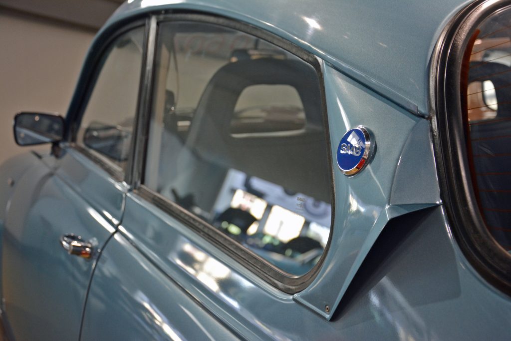 Saab 96 badge rear window
