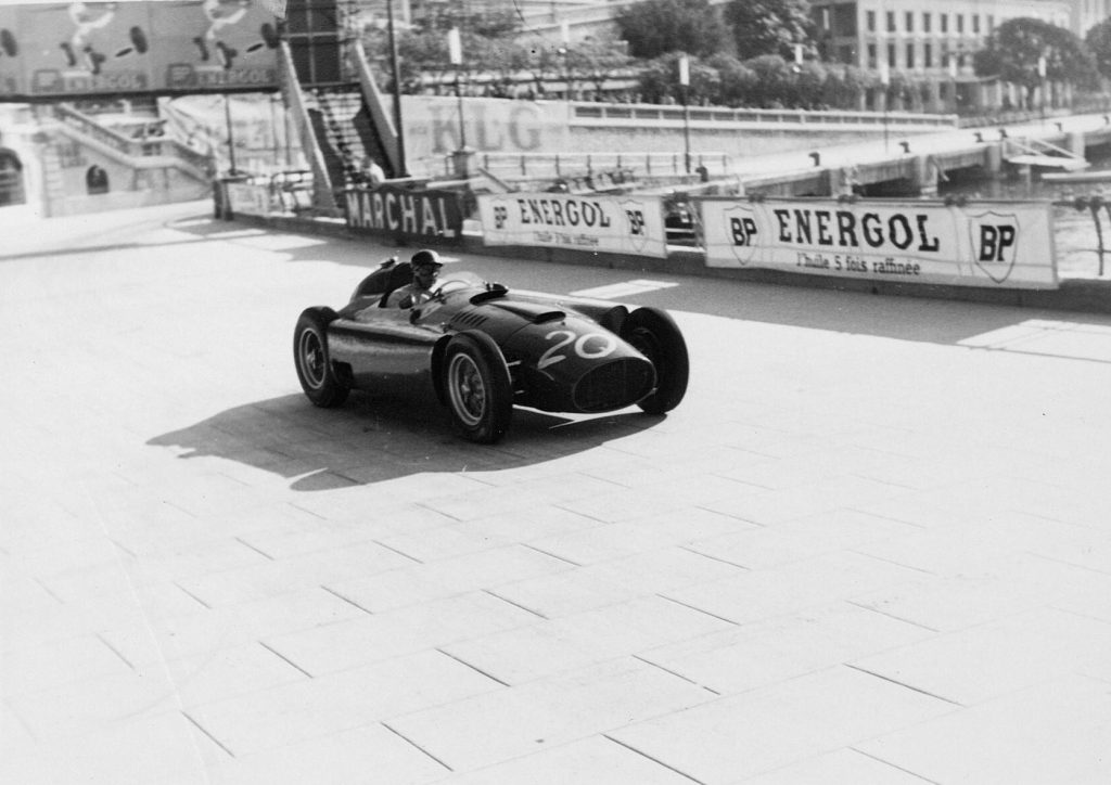 Vintage racing Ferrari black white