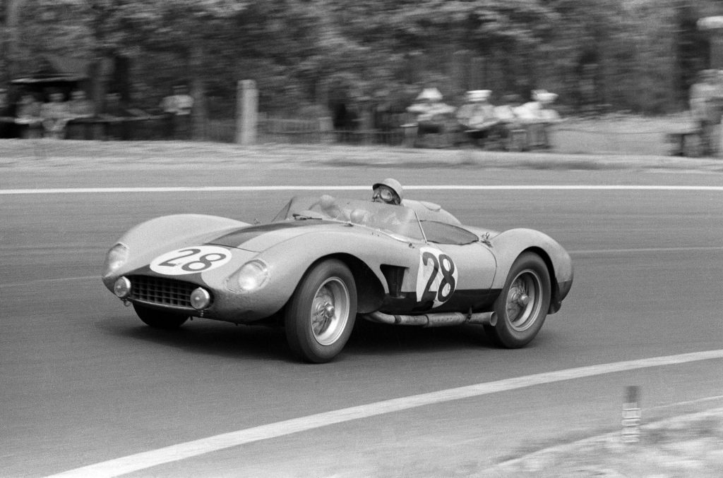 Vintage ferrari racing action black white