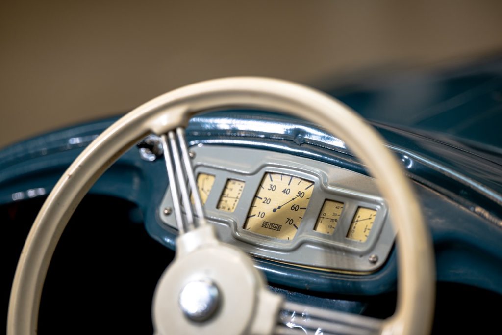 Austin J40 pedal car steering wheel gauges