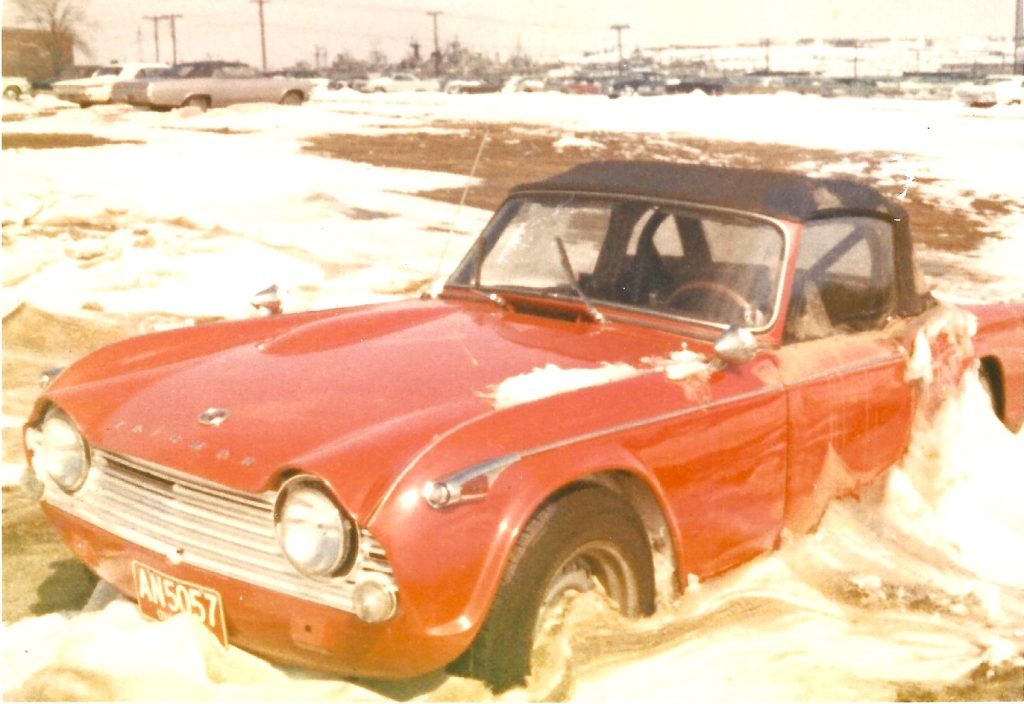 Triumph TR4A front three quarter snowbank