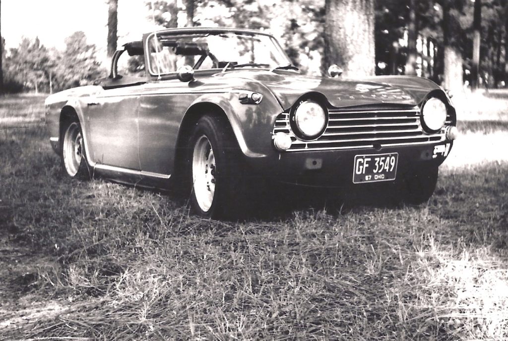 Triumph TR4A front three quarter black white