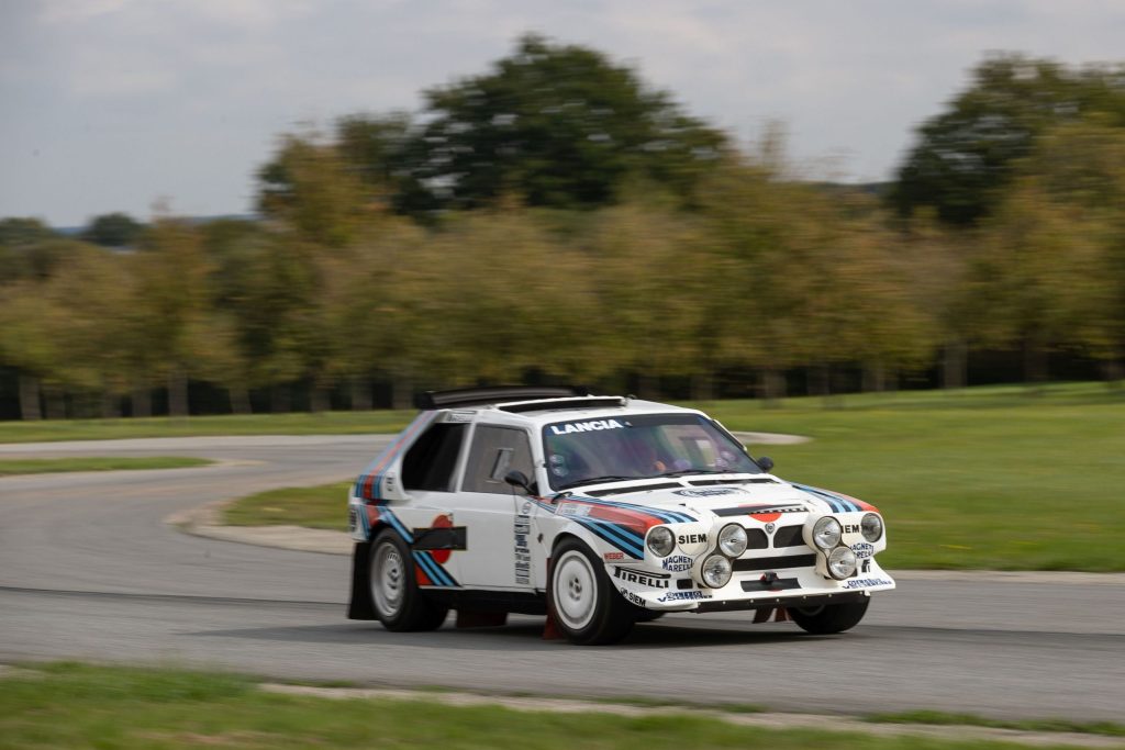 Group B Rally Car Lancia front three quarter track action
