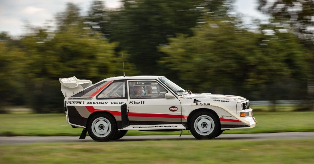 Group B Rally Car Audi racing action side profile