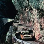Group B Rally Car Audi racing action winding cliff side road