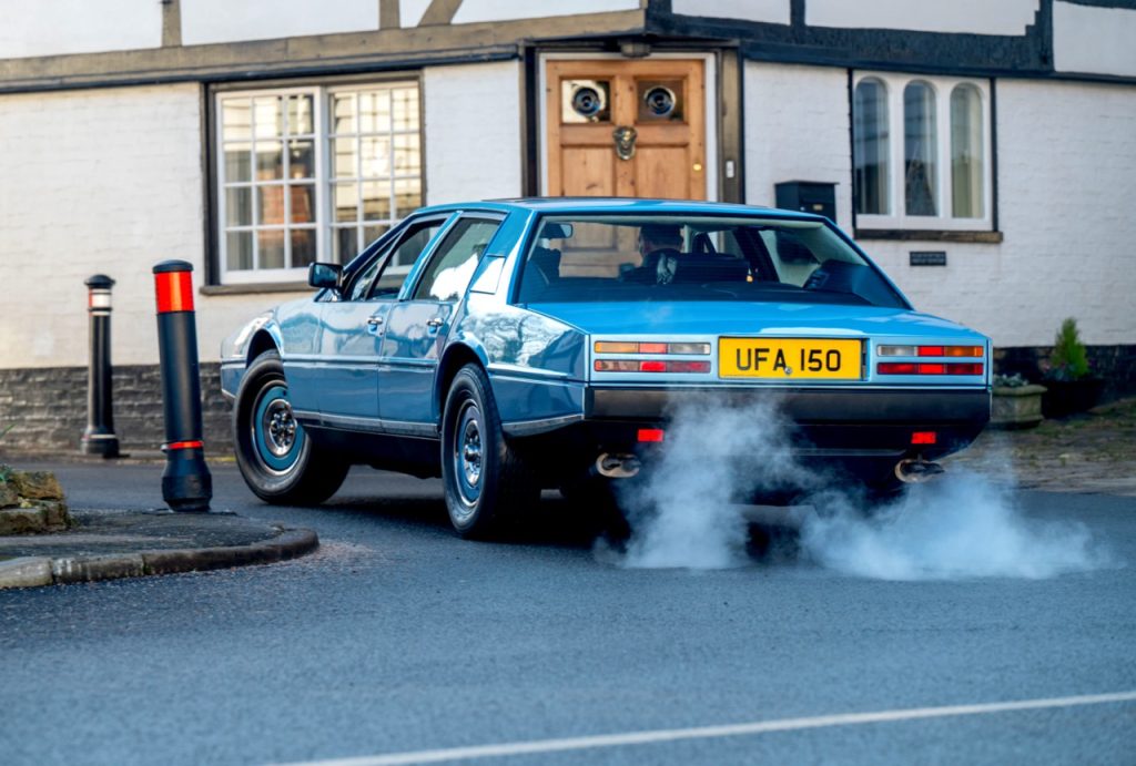 Aston Martin Lagonda turning left exhaust