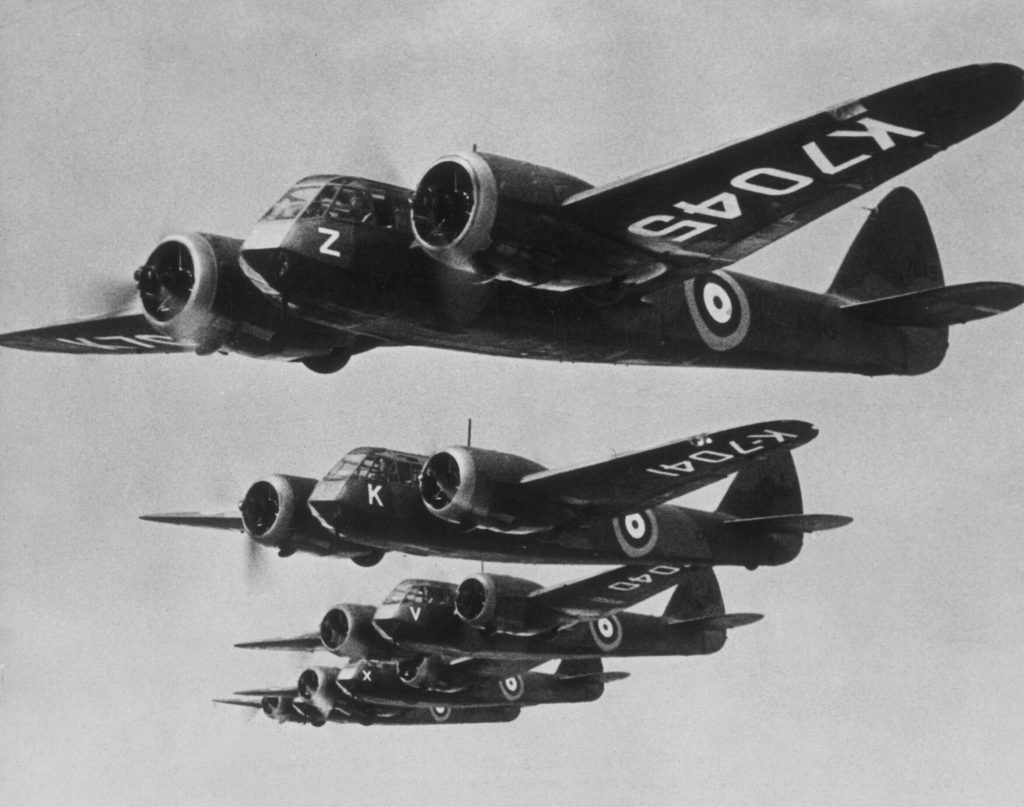 Bristol Blenheim Mkl bomber planes airborne grouping