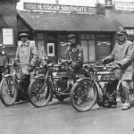 Early Vintage Triumph motorbikes and english riders