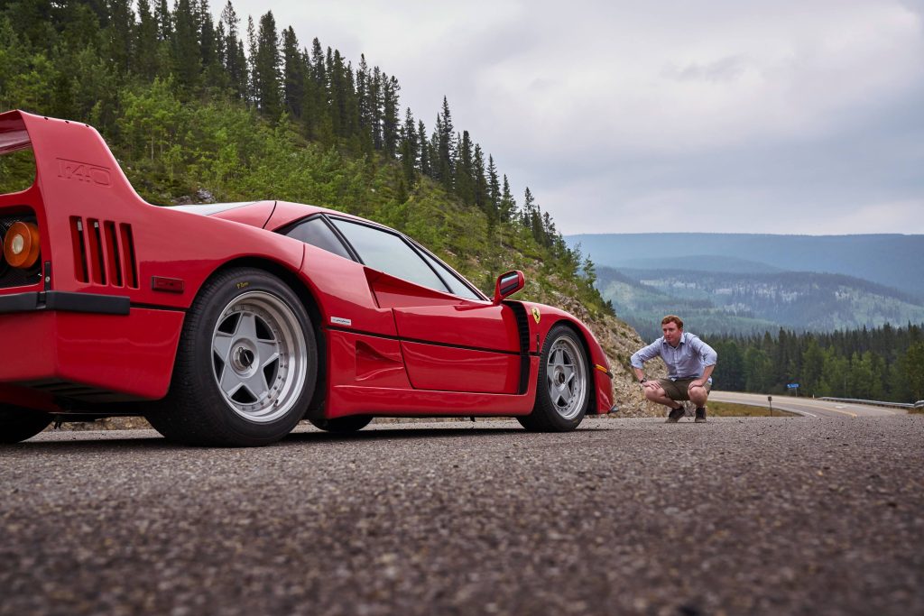 Ferrari F40 low angle mountain road