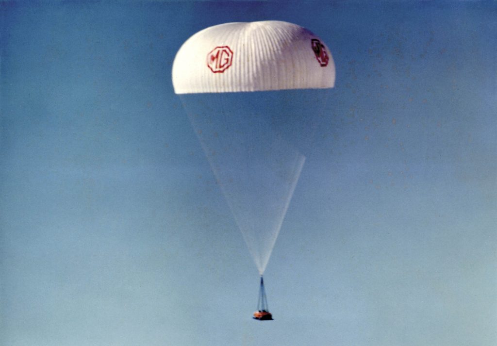 MGB air drop marketing stunt parachute