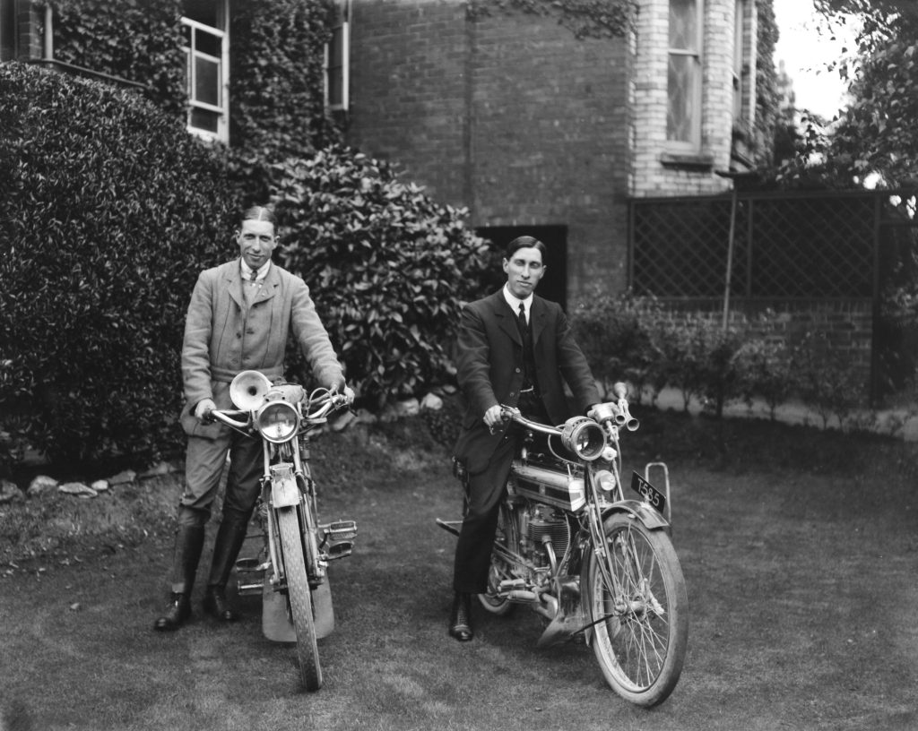 Vintage Triumph men with motorcycles