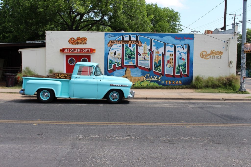 Todd Sanders neon art Austin mural chevy pickup