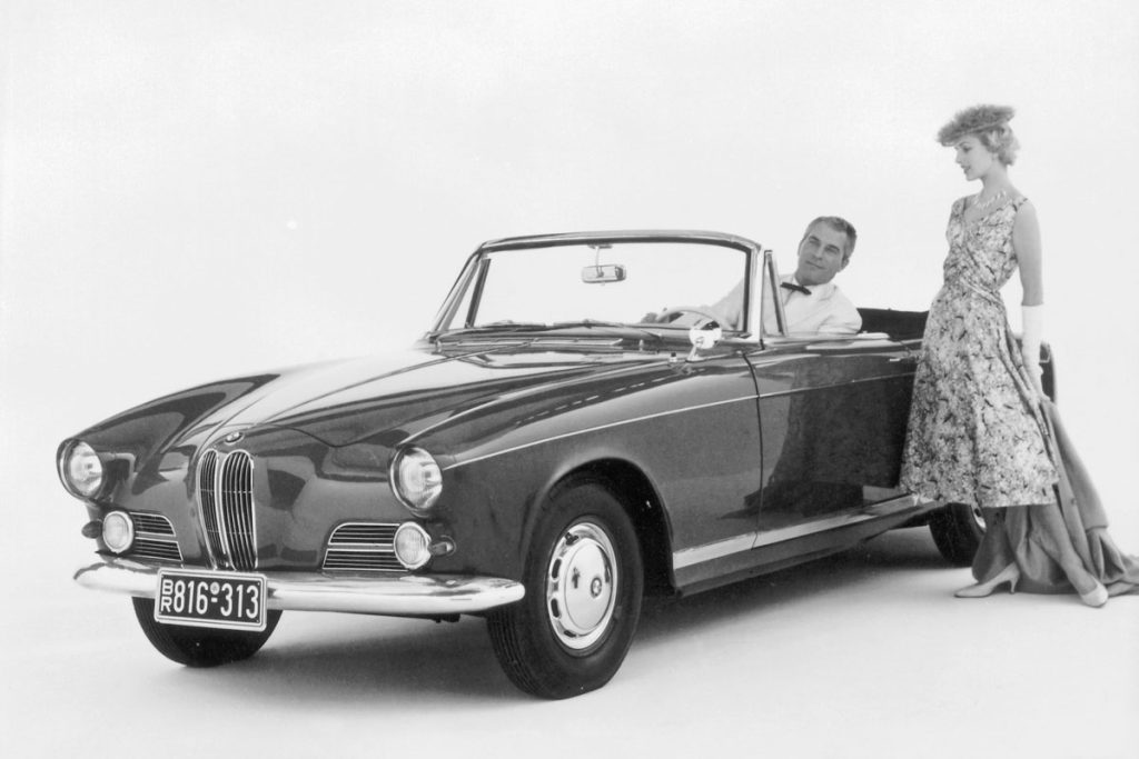 BMW 503 cabriolet top down front 3/4 b/w models