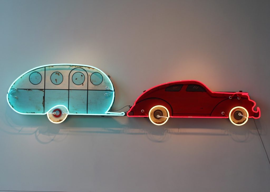 Todd Sanders neon art car with trailer