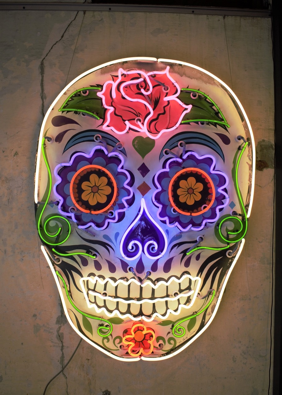 Todd Sanders neon art sugar skull