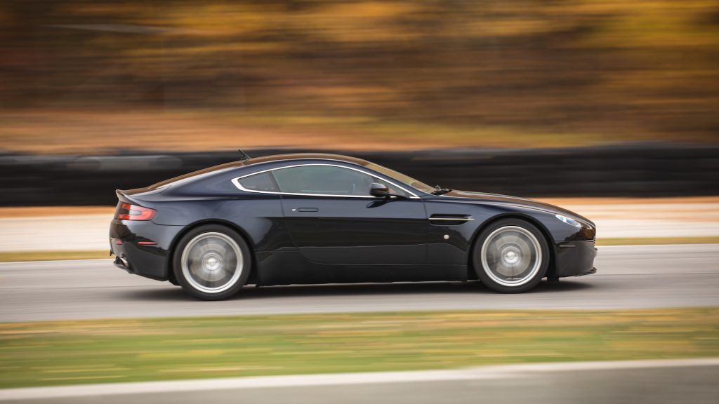 Aston Martin Vantage coupe action pan