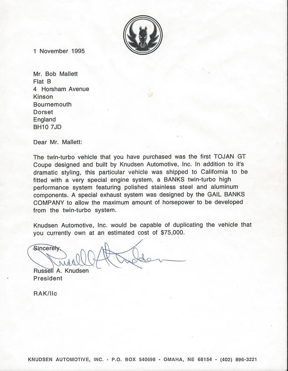 1984 Pontiac Tojan letter